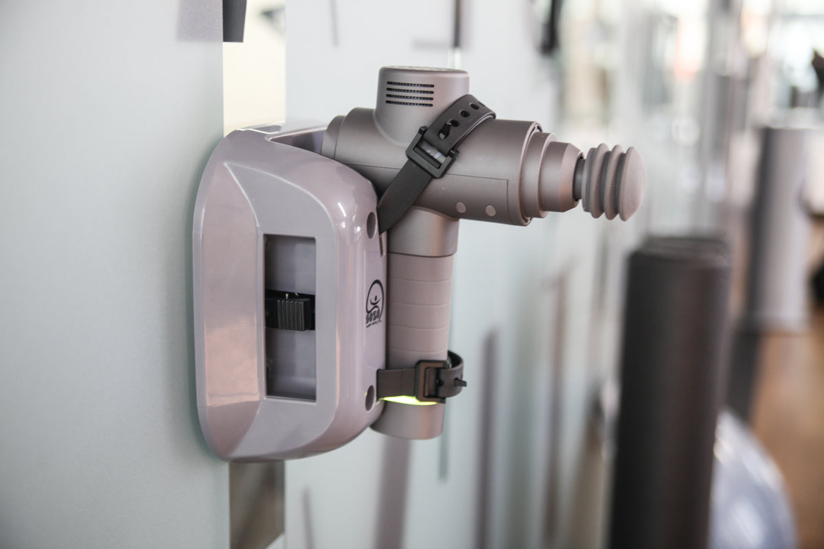 SOZO massage gun mount in use